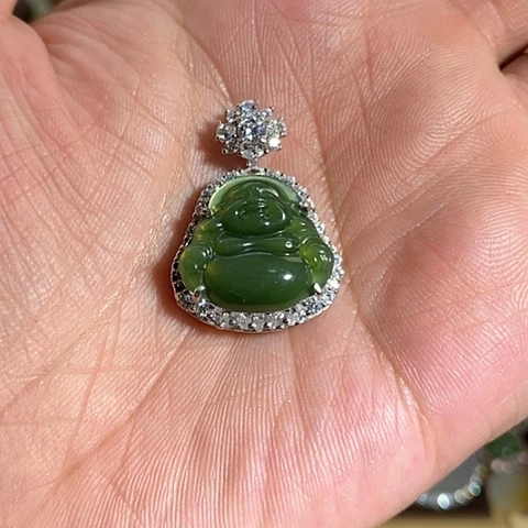 【闪购商品】吊坠(不含链)银S925镶嵌和田玉（碧玉）