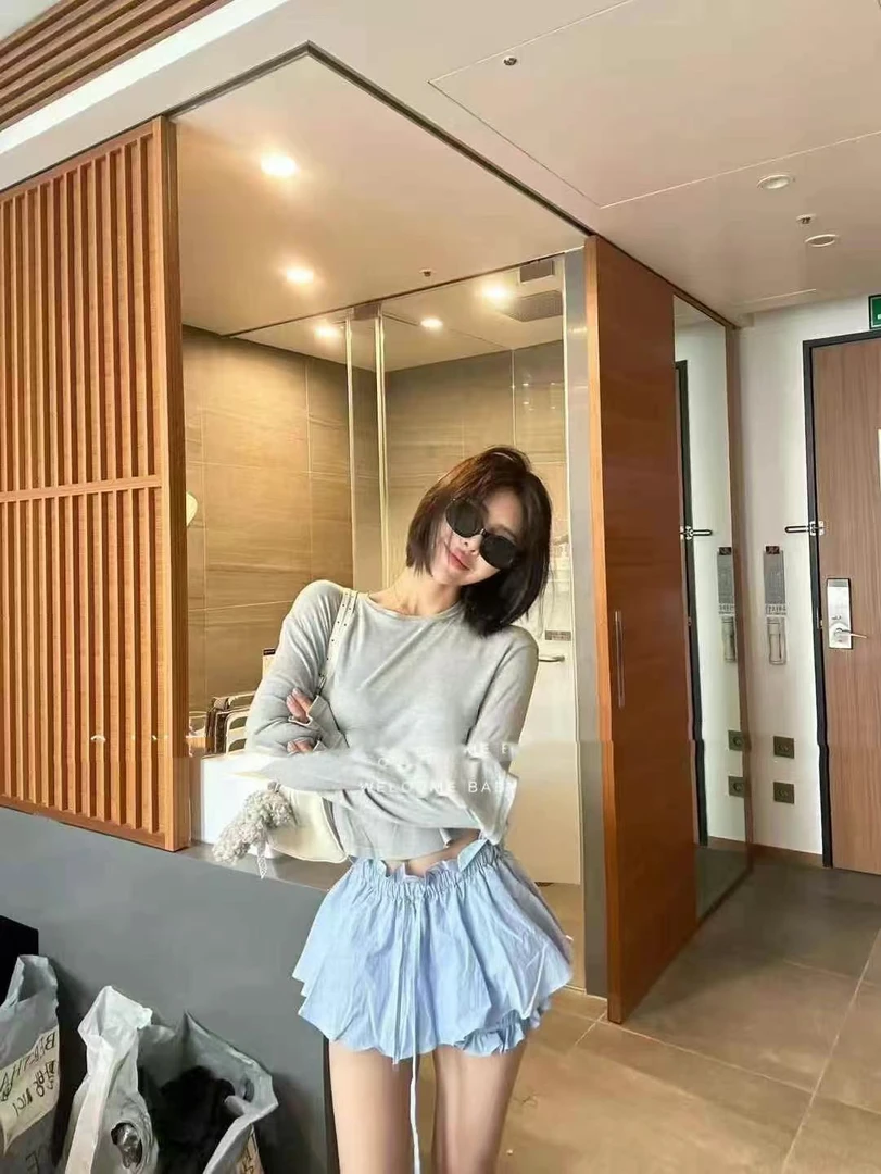 悠悠 甜美宽松少女短款T恤+花边蓬松百搭时尚裙裤