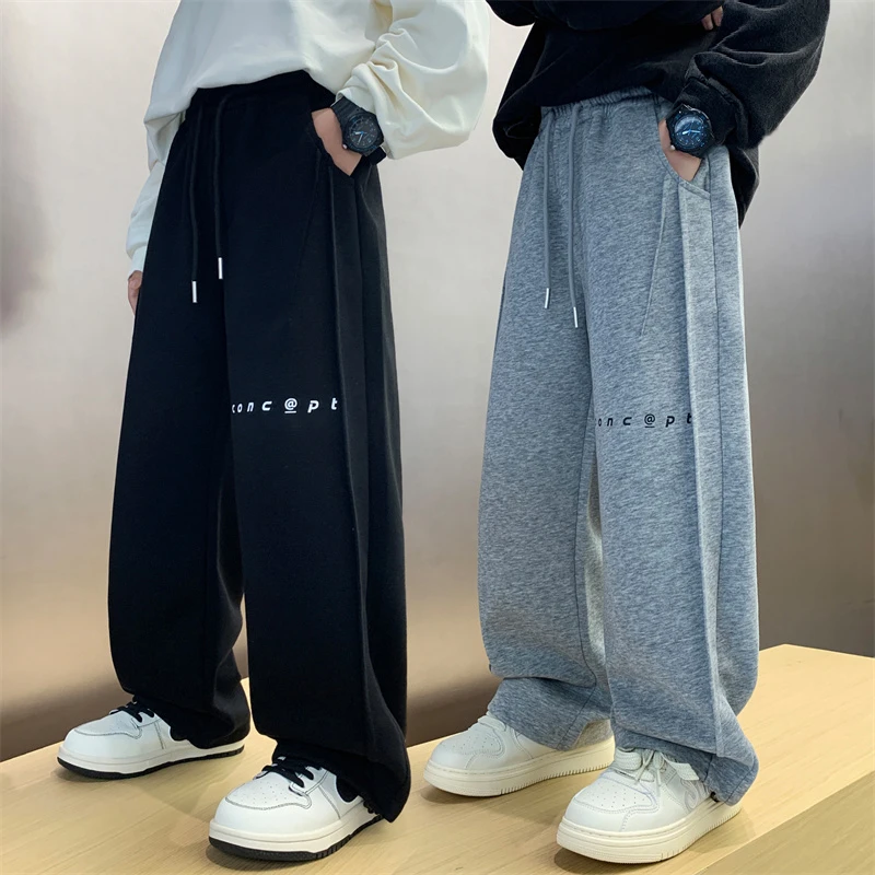 男童裤子春秋款装季直筒宽松儿童装中大童初中生休闲灰色阔腿男孩