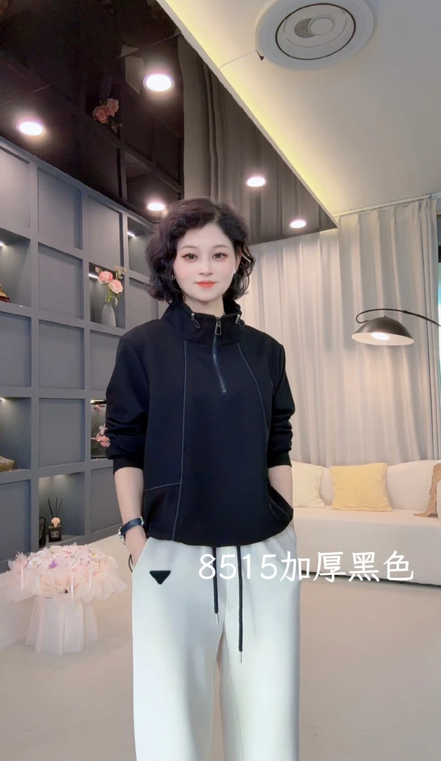 卫衣女士打底上衣2025秋冬新款宽松半拉链立领外套8515