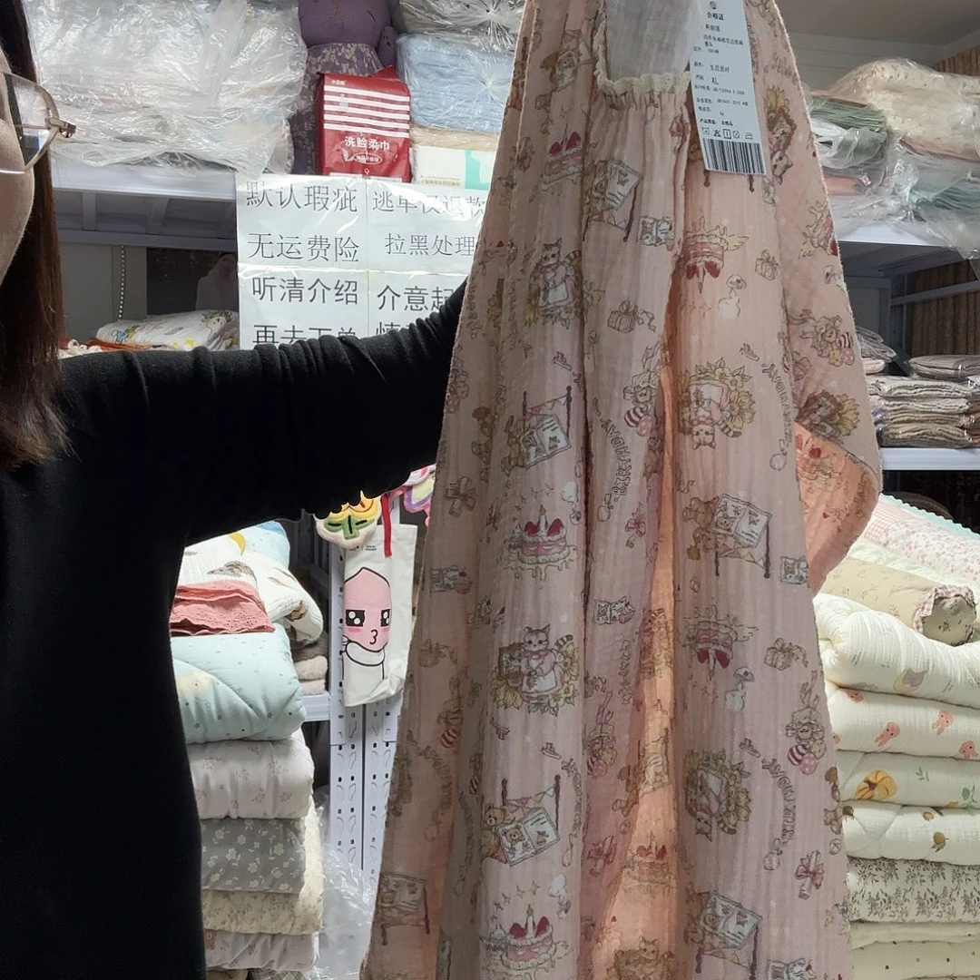 棉纯棉粉色长袖睡裙