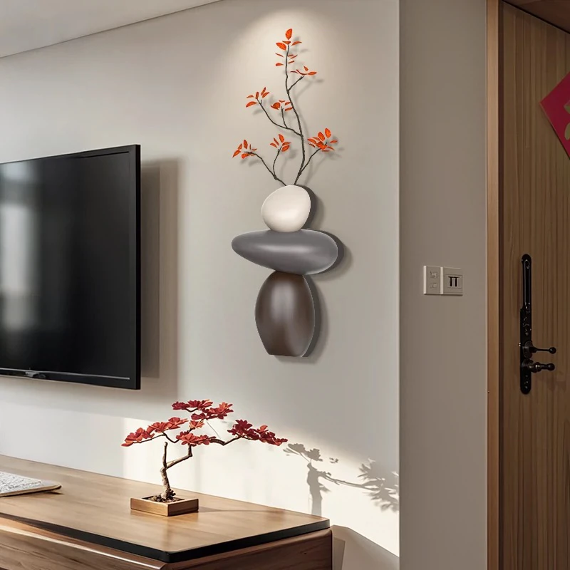 石来运转客厅创意背景墙装饰画侘寂风餐厅挂画电视柜装饰品摆件