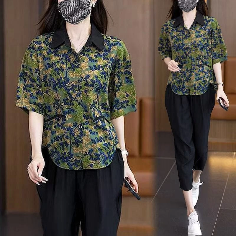 减龄搭配一整套夏上衣+哈伦裤女早秋今年流行的时尚穿搭两件套装