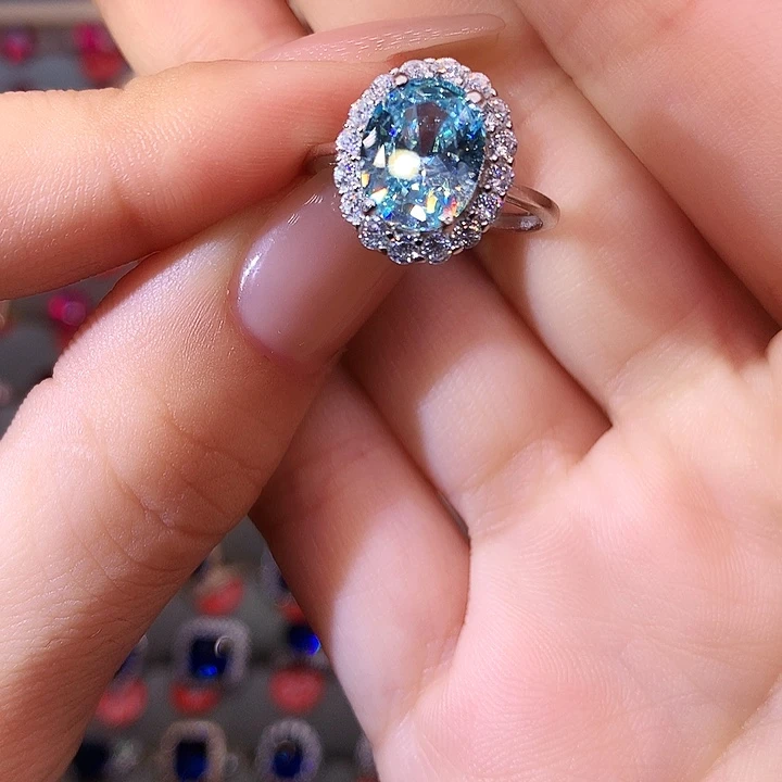 海蓝宝石戒圈银S925镶嵌