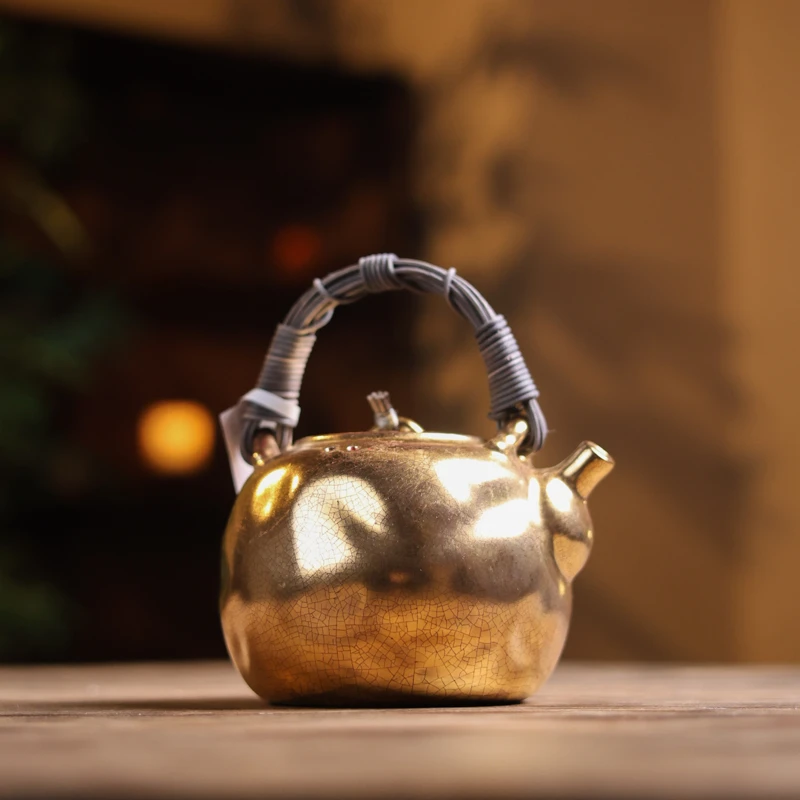 【小田甄陶】苏打釉鎏金听云壶（W0585）