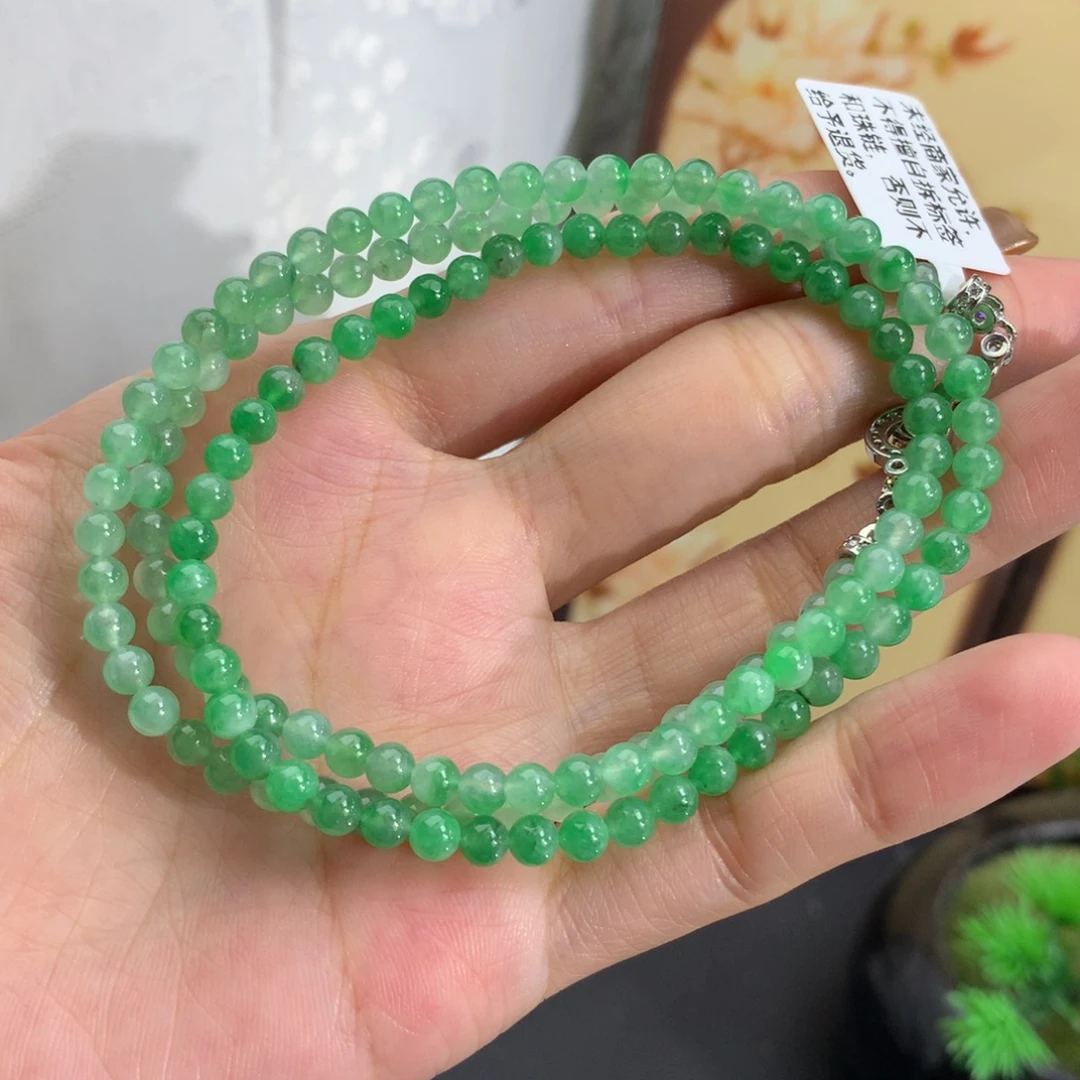 翡翠未镶嵌手串卡4胶润飘绿花项链