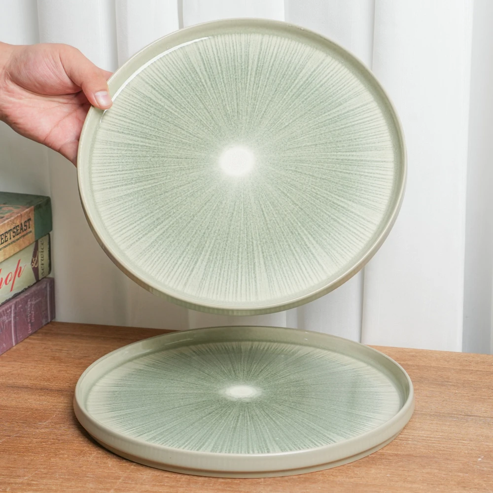 【瑕疵】釉下彩陶瓷盘家用复古直边荷叶大平盘高颜值餐盘LM