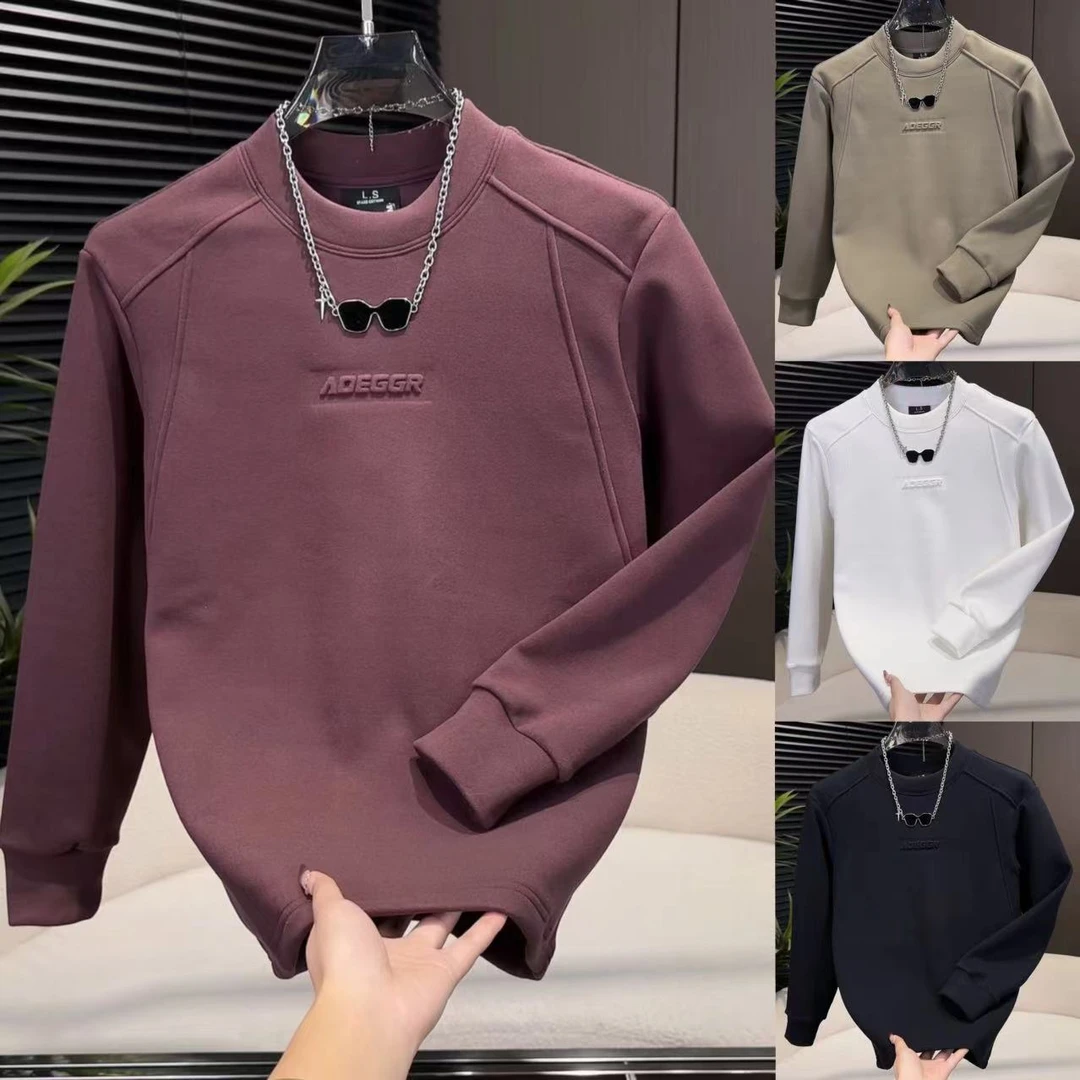 冬季男士钢印字母云朵绒保暖加厚圆领卫衣66606