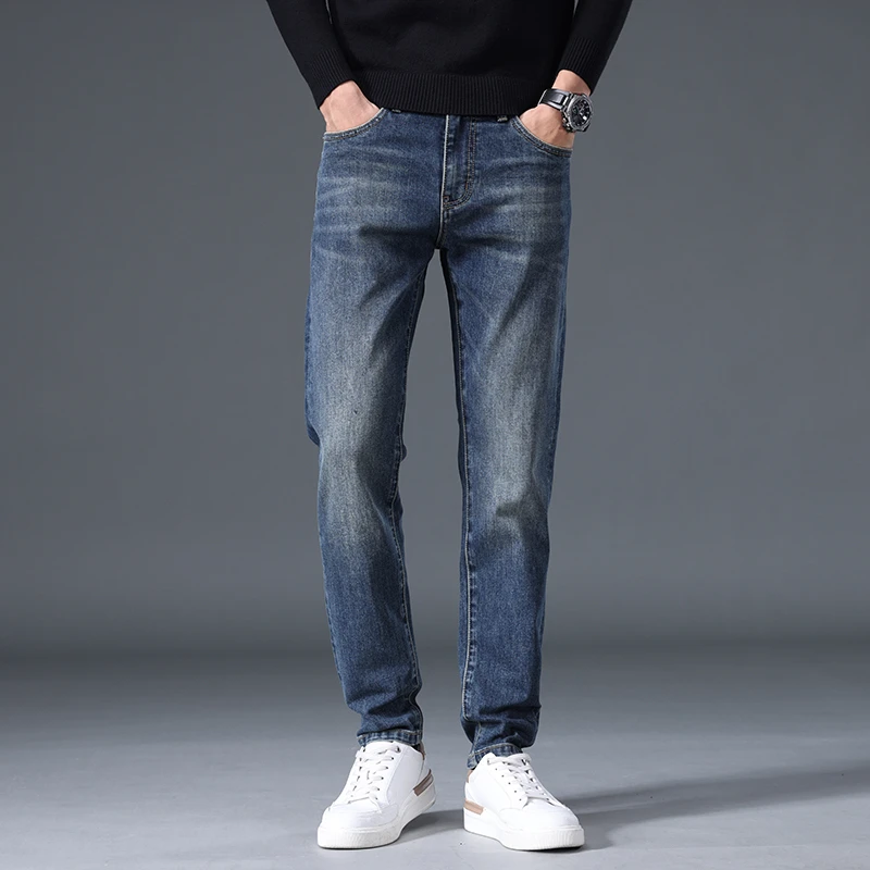 秋季深蓝修身弹力小脚休闲水洗时尚百搭牛仔裤2025新款男潮牌高端