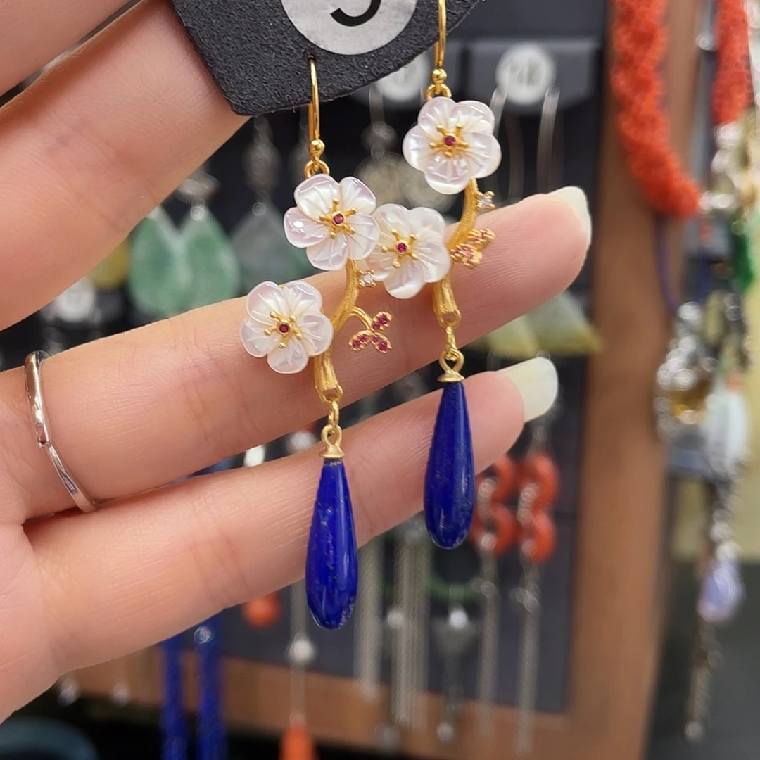 青金石耳饰银S925镶嵌小***豆727fhnnjhj