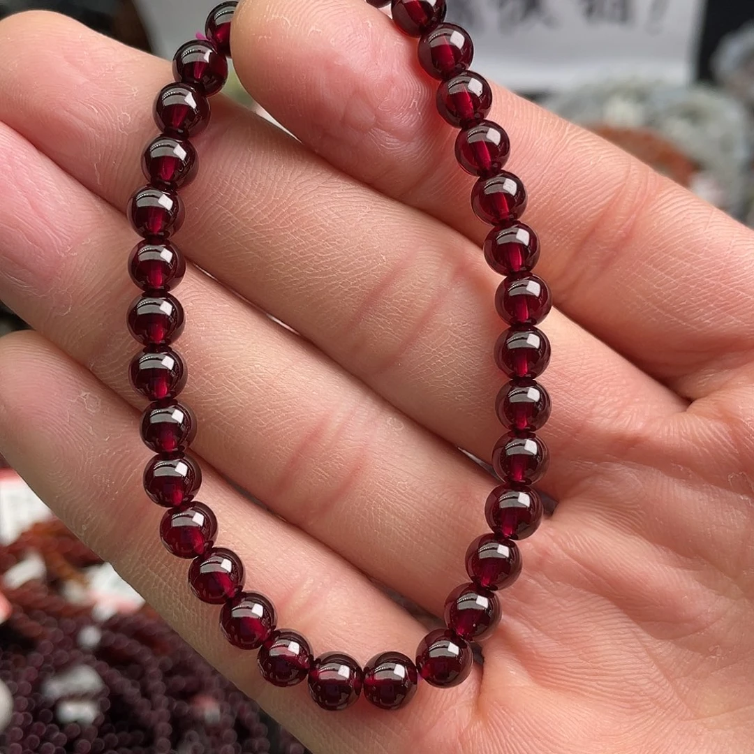 石榴石手链未镶嵌5.8毫米单圈酒红