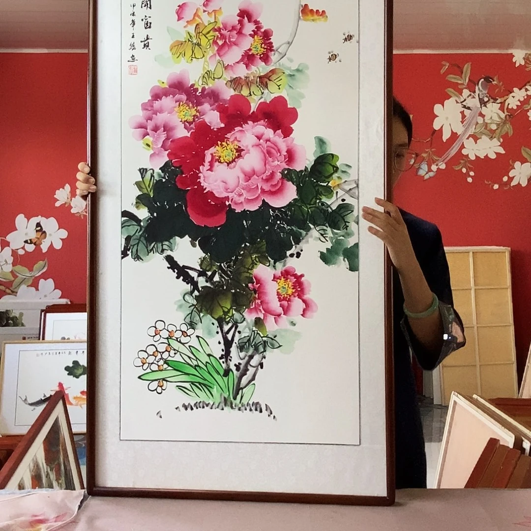 国画手写手绘带框包邮62✖️122国画作品