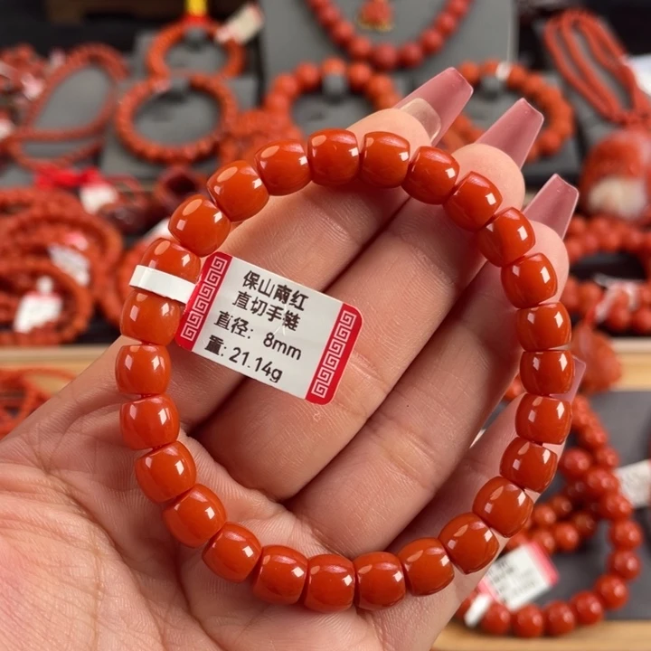 南红玛瑙未镶嵌手链保山南红高抛直切单圈