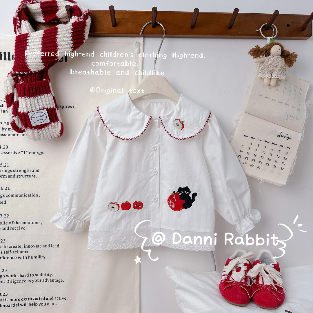 「Dannirabbit」【猫咪刺绣】秋款&卡通甜美风女童汉服衬衫【G-5031】