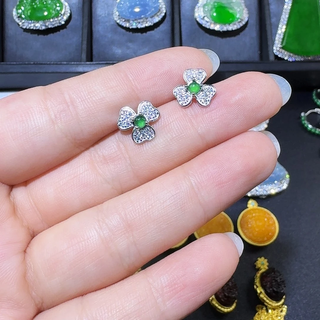 翡翠耳饰未镶嵌幸运草