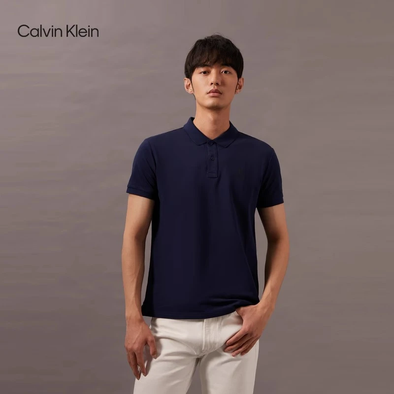 CK Jeans夏季男士商务休闲通勤翻领字母印花短袖T恤POLO衫J319635