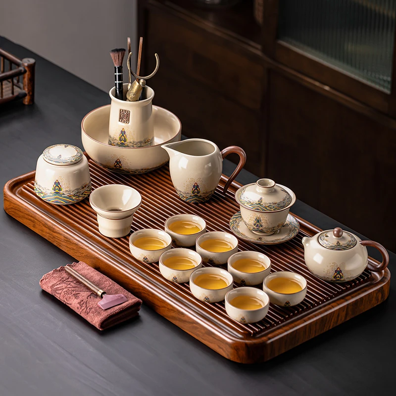 新款简约蓄排两用电木纹茶盘茶具套装高档功夫茶具办公室家用待客