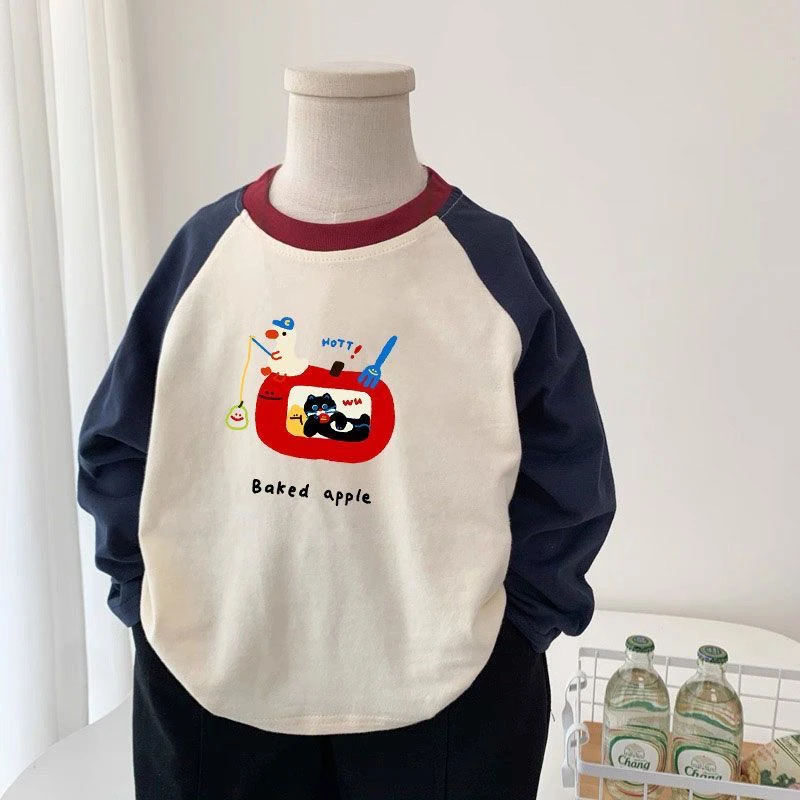 童装男童长袖t恤纯棉2025新款秋装男孩内搭撞色儿童韩版打底衫潮t