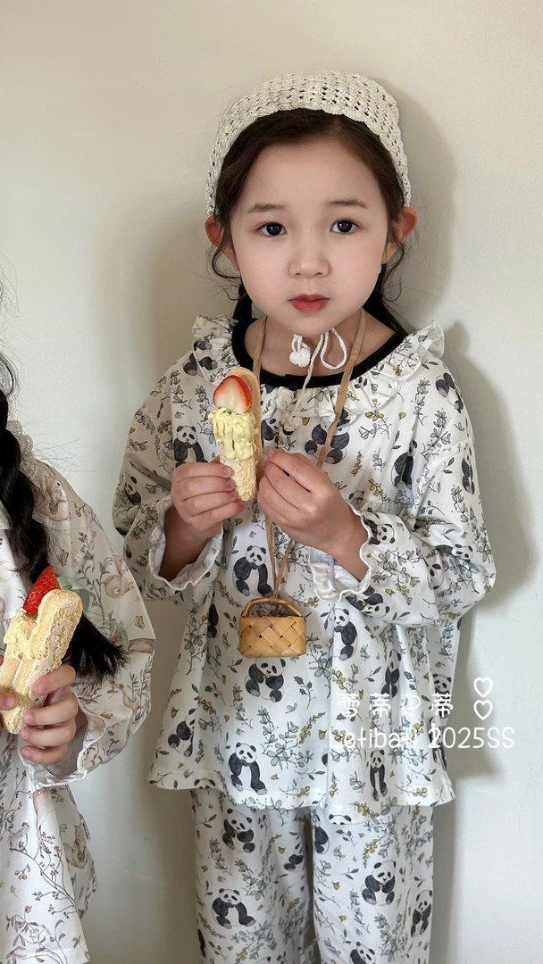 儿童白底花边舒适宝宝女童家居服套装春装服装童装欧若风