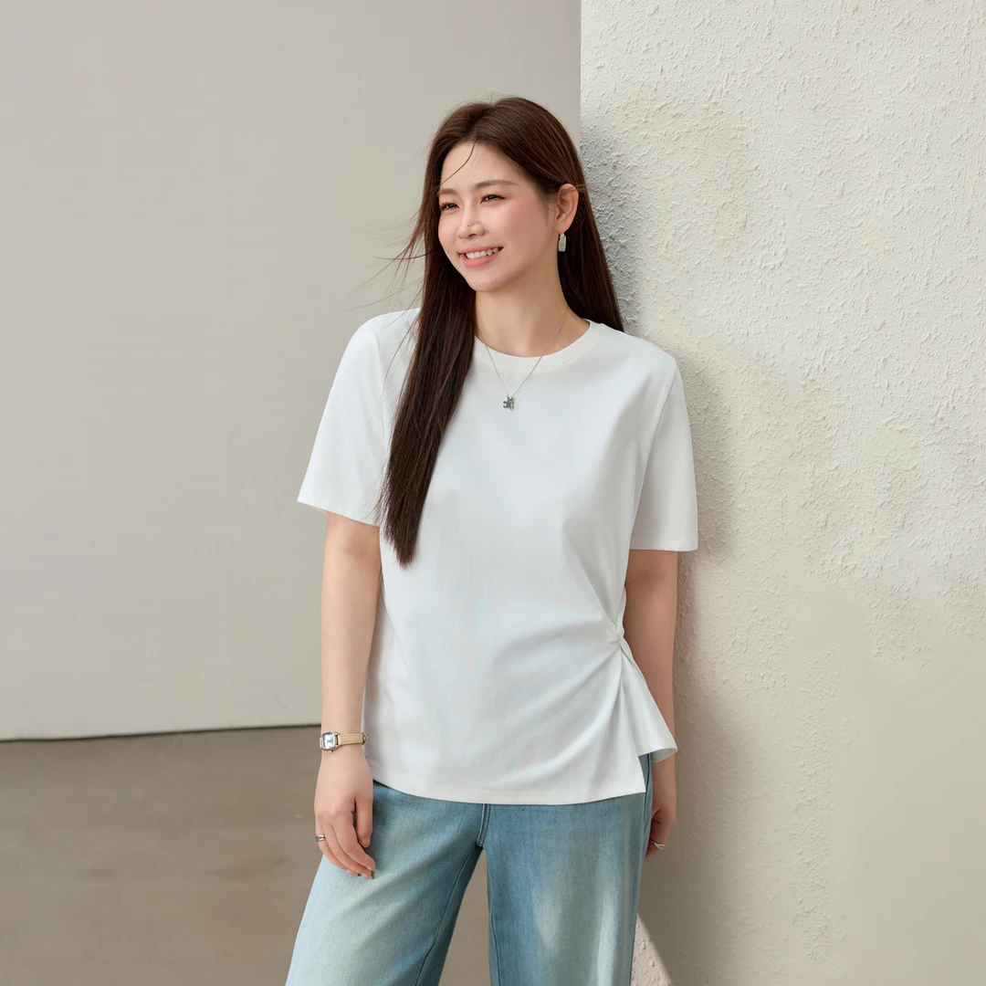 【优雅气质打扭结T恤】纤莉秀大码女装简约显瘦时尚百搭短袖QK1865