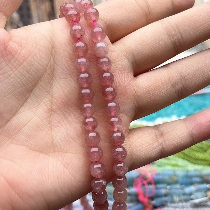 未镶嵌玛瑙/玉髓珠宝半成品一条6mm左右草莓晶