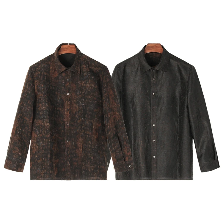 88958 男士双面穿衬衣 桑蚕丝龟纹香云纱新中式复古时尚休闲衬衫