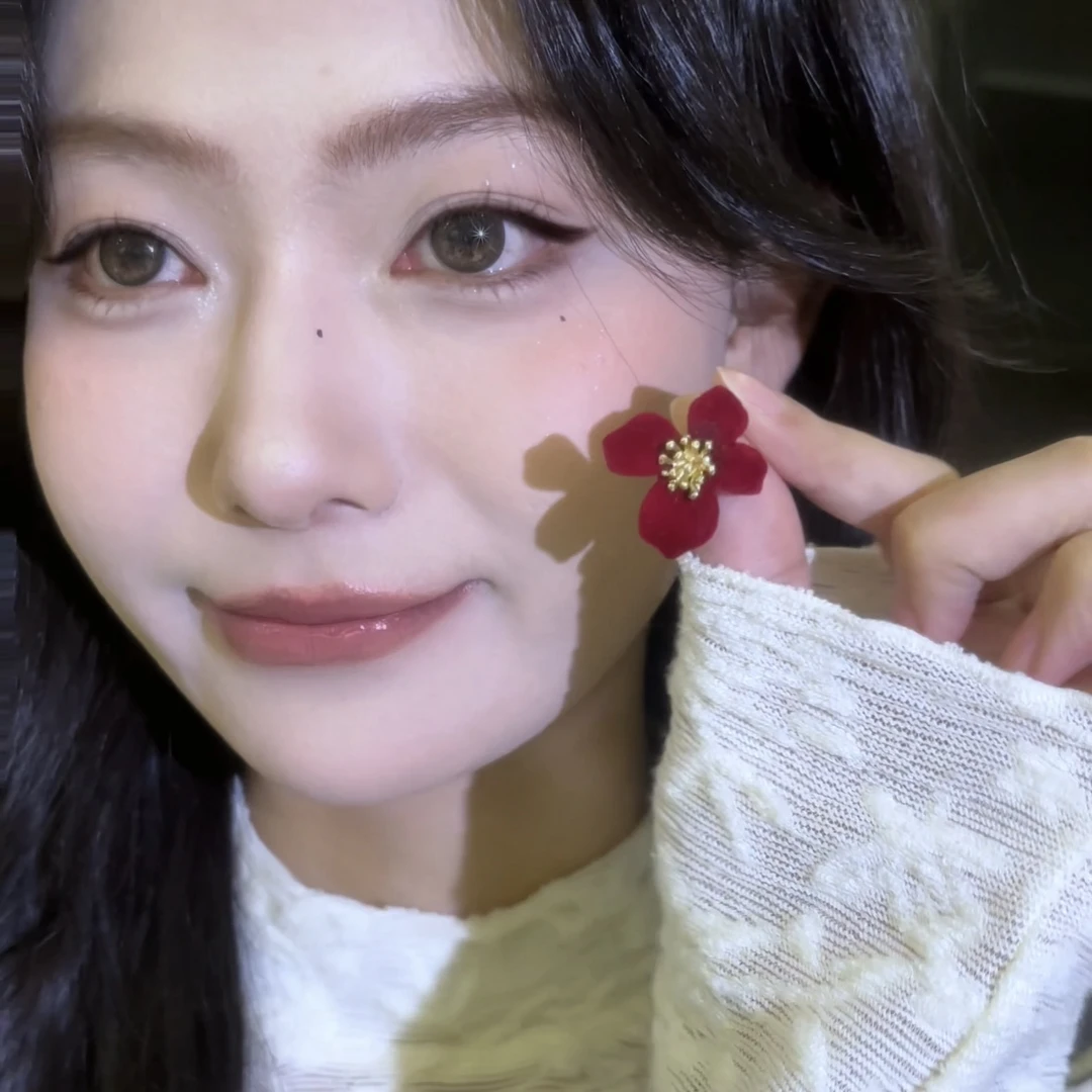 铜合金布艺耳饰 秋冬耳饰ins复古耳钉饰品圣诞少女红色少女风