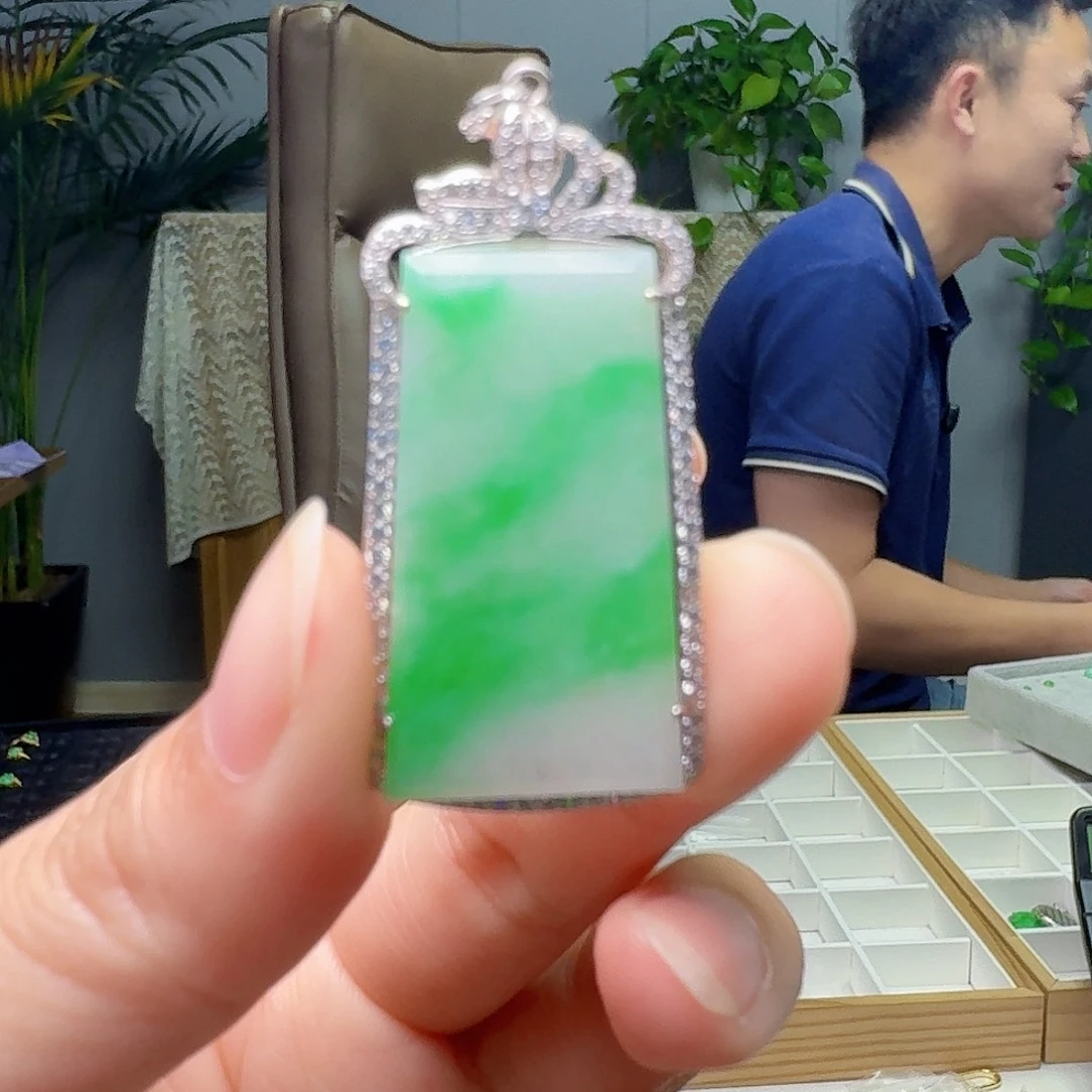 翡翠银S925镶嵌吊坠(不含链)天然