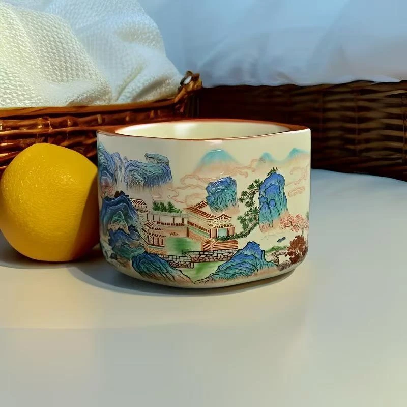 （新人活动）四方山水国风复古高档主人陶瓷杯家用功夫茶具
