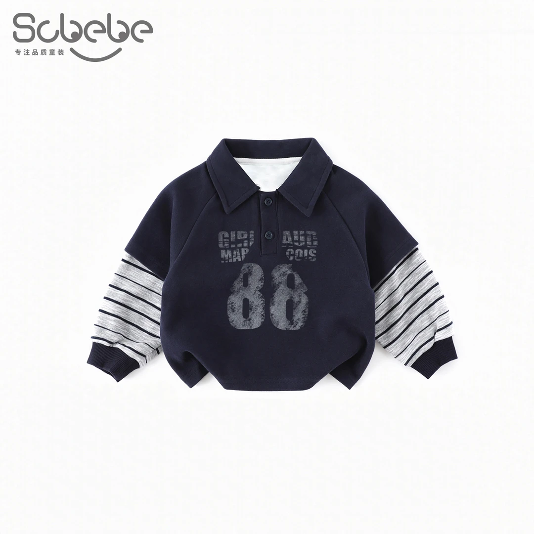 【棉的】儿童假两件卫衣春秋新款男童长袖韩版拼接字母上衣AS873