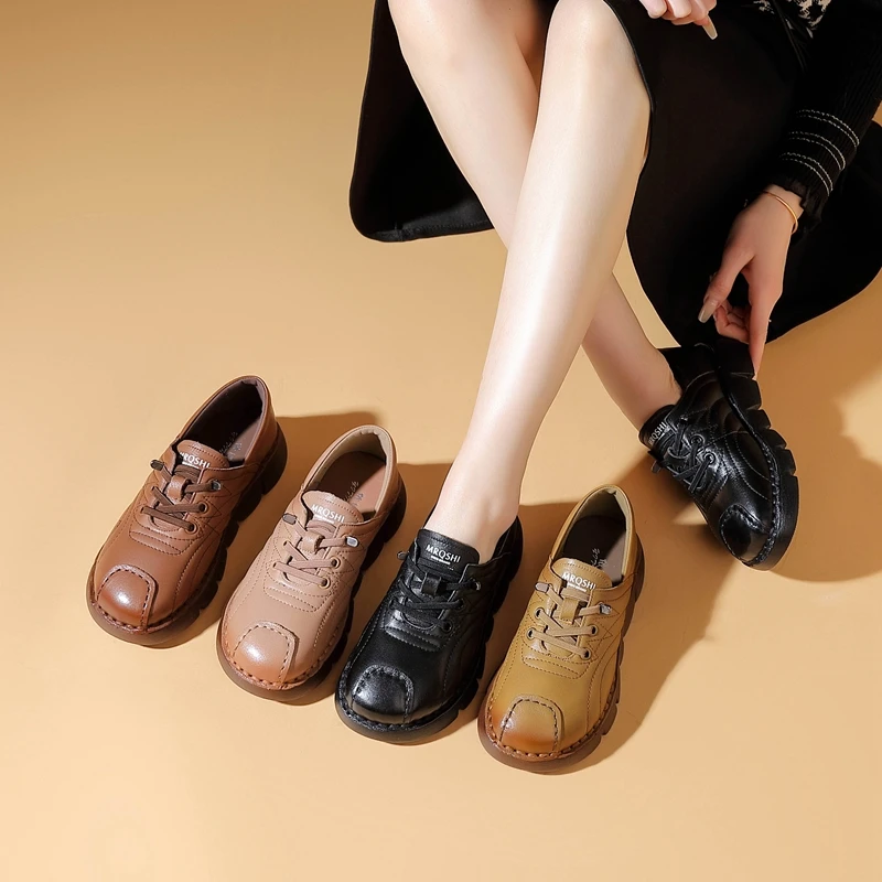 2025新款头层牛皮真皮软底耐磨防滑妈妈鞋平底一脚蹬女鞋单鞋8718