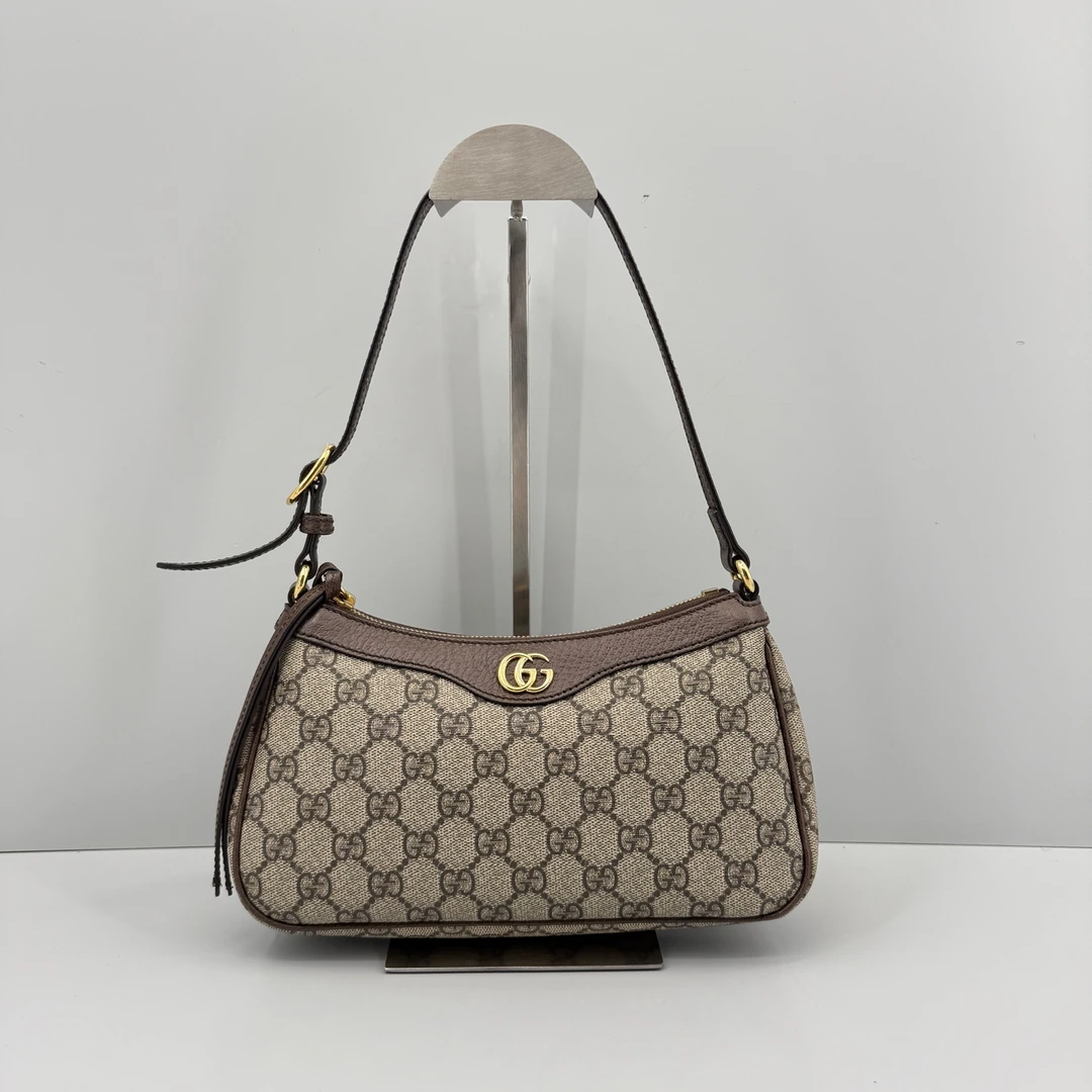 95新 GUCCI/古驰 优选/OP系列乌木色老花腋下包/25×16×6/Z09129