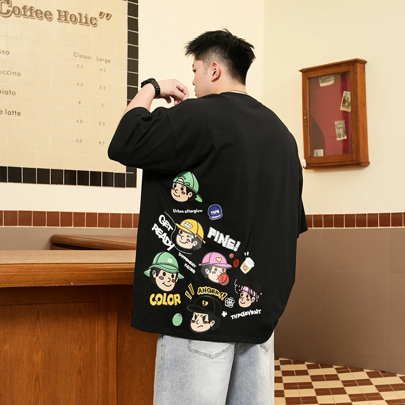 THE PANG潮牌大码男装2025夏胖子卡通头像印花短袖t恤男宽松纯棉