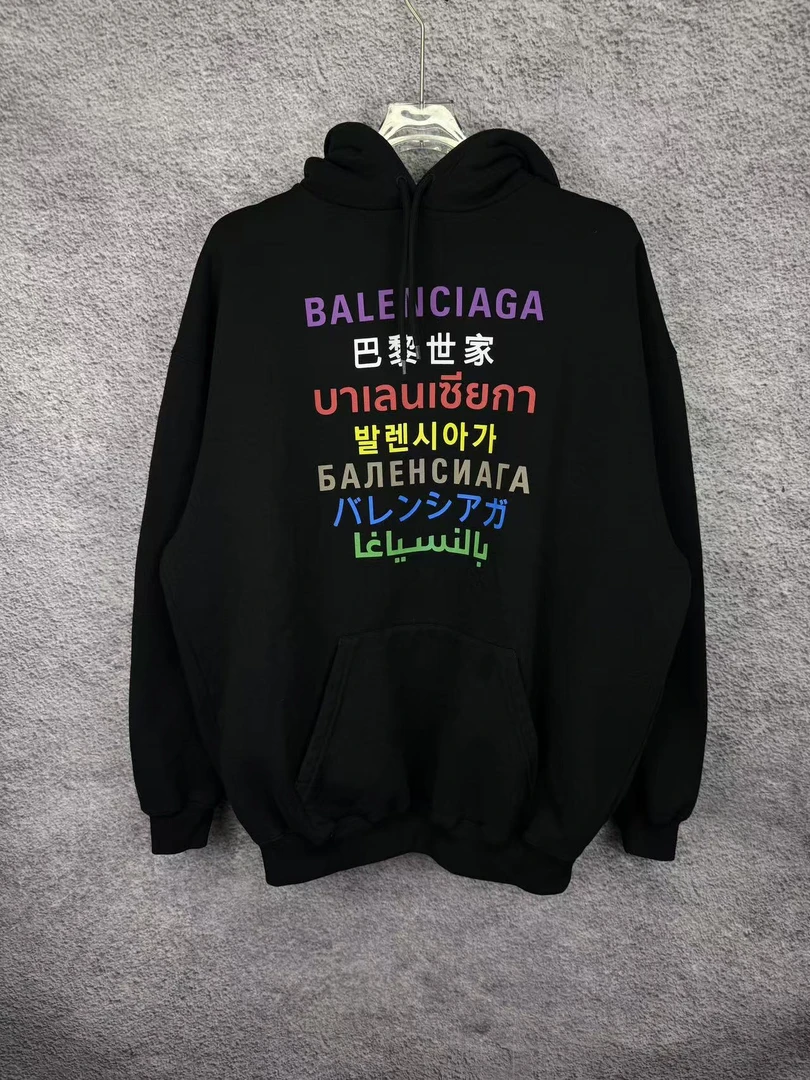 全新未使用 Balenciaga/巴黎世家 七国语言印花帽衫/M码/R0134