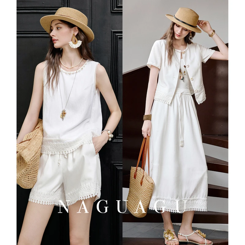 【盛夏南法系列】莱赛尔亚麻女装时尚套装FY2DD1421-A