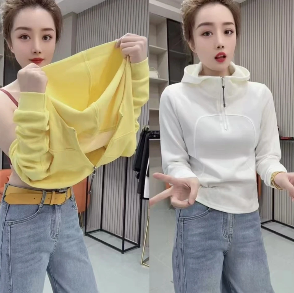 【正品】2025时尚糖果色拉链连帽卫衣百搭设计长袖新款上衣甜美潮