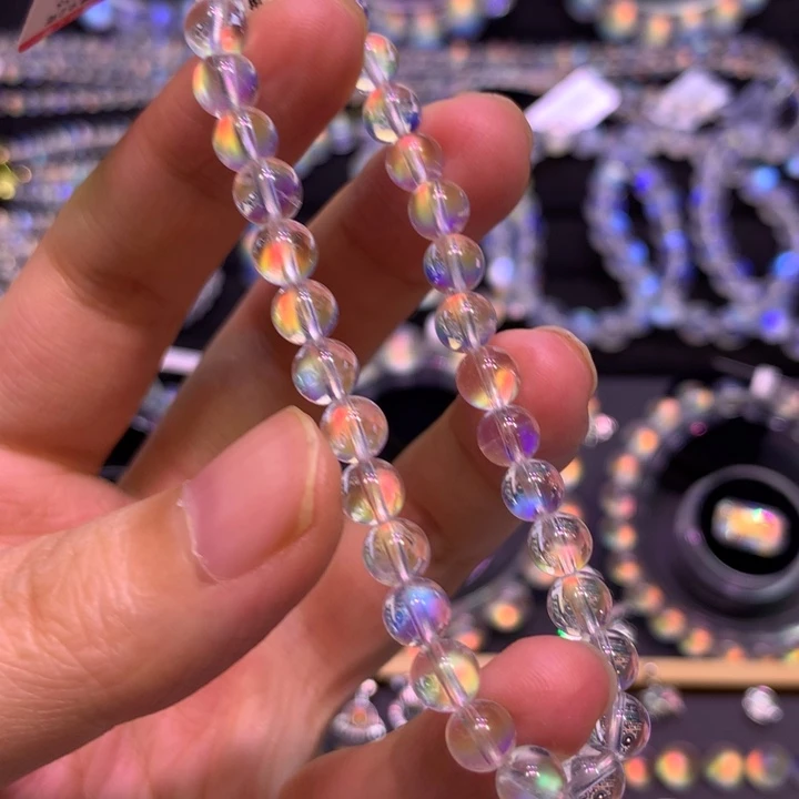 银S925镶嵌月光石手链8号马岛彩月精穿6mm