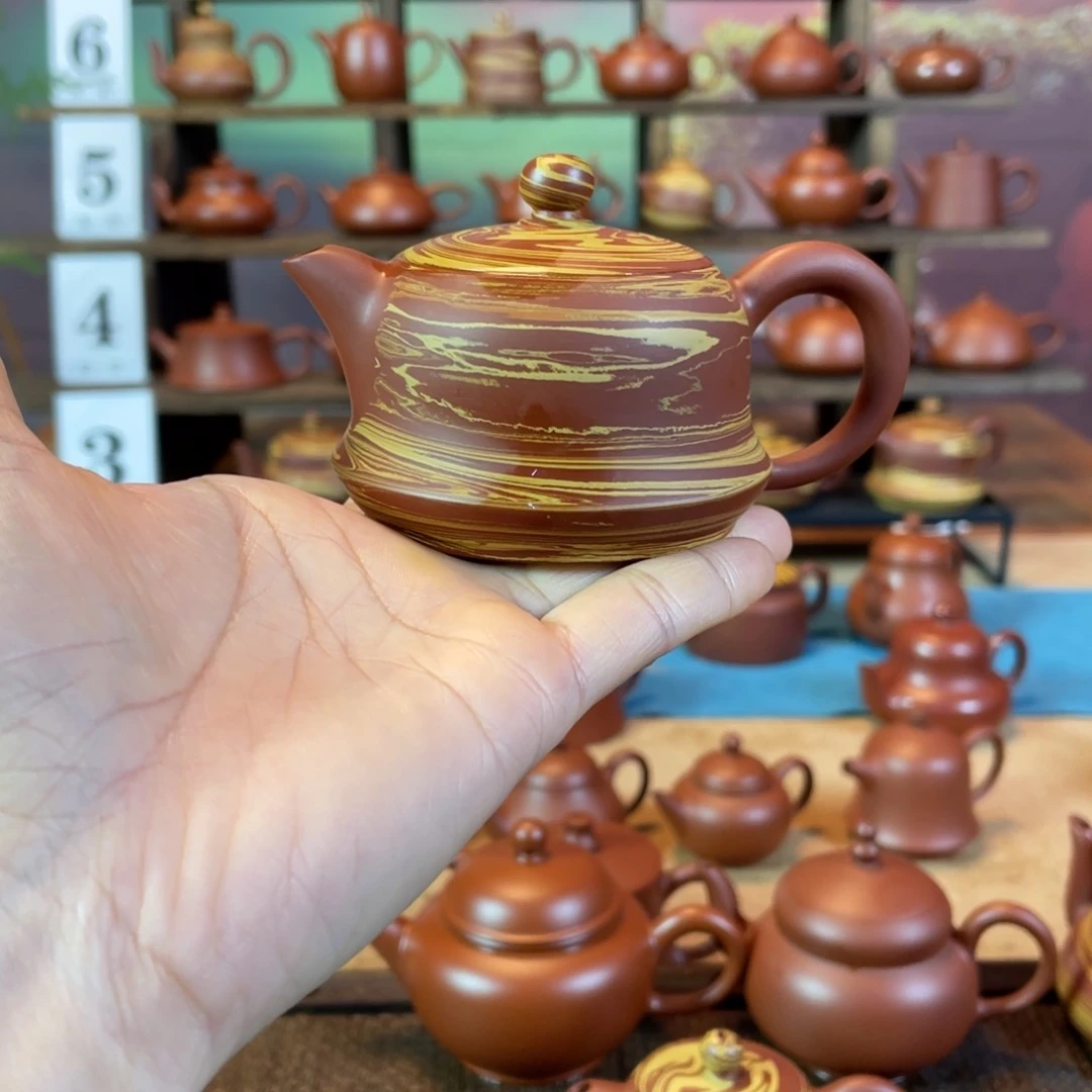 茶壶紫砂膨****家潮州手工手拉绞泥金钟壶