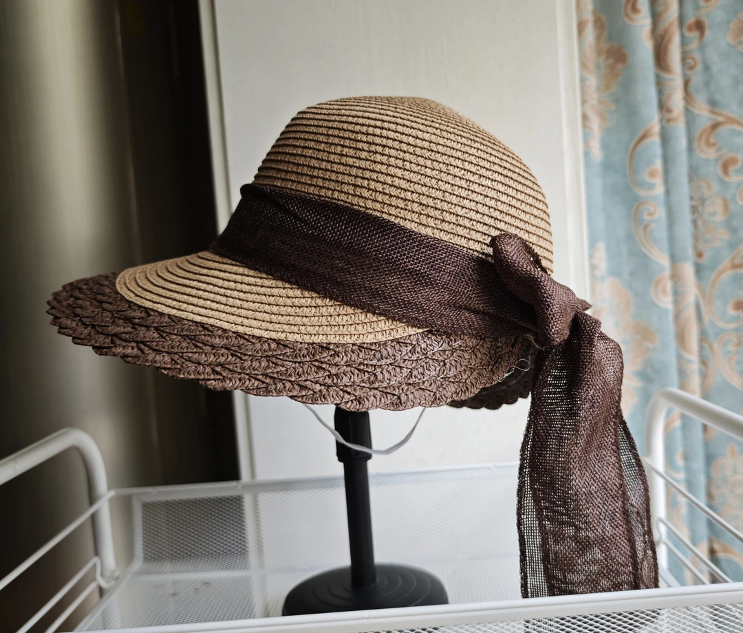 夏季大檐蝴蝶结渔夫帽简约防晒遮阳草编太阳帽女出游