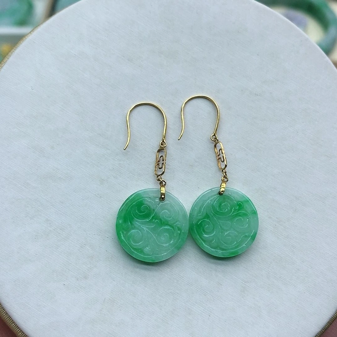 翡翠18K金镶嵌耳饰耳饰