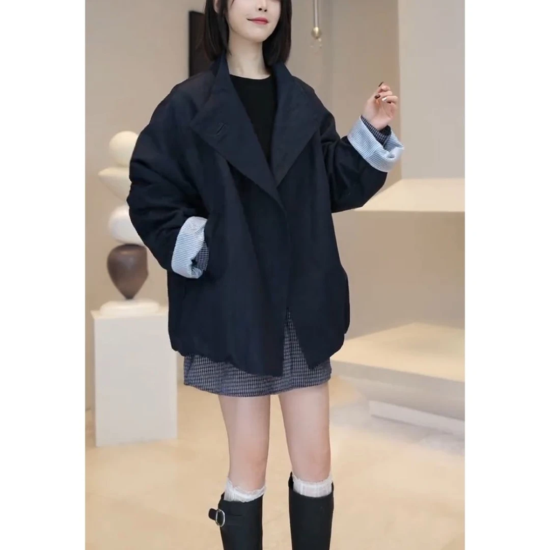 2025年秋季新款时尚复古设计感大码宽松显瘦一粒扣休闲风衣外套女