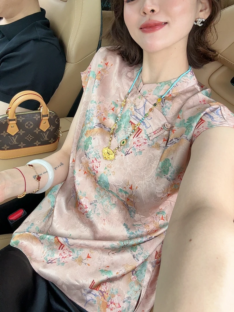 老赵服饰 夏季新国风盘扣提花短袖衬衫上衣21AU3779