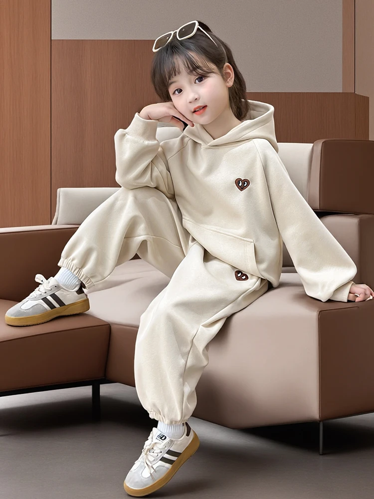 女童休闲套装儿童春秋时尚连帽卫衣2025新款小女孩春季运动两件套