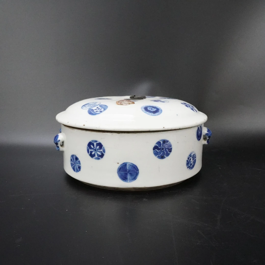 Lot.25071741清光绪青花皮球花盖盒 口径：约19.1cm