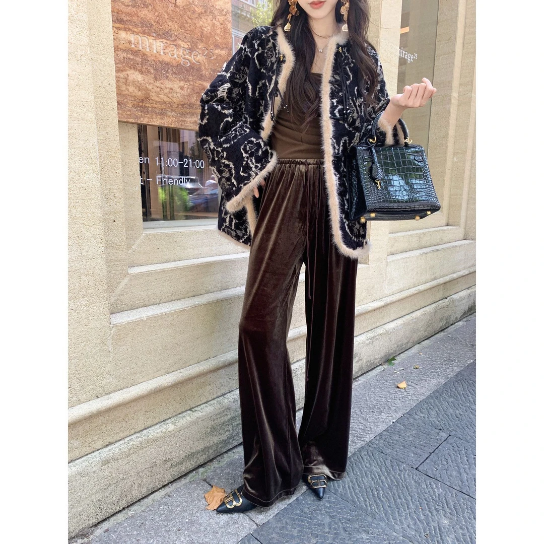 【M.W嫚维】时尚丝绒松紧腰  休闲裤  4110#  CZX