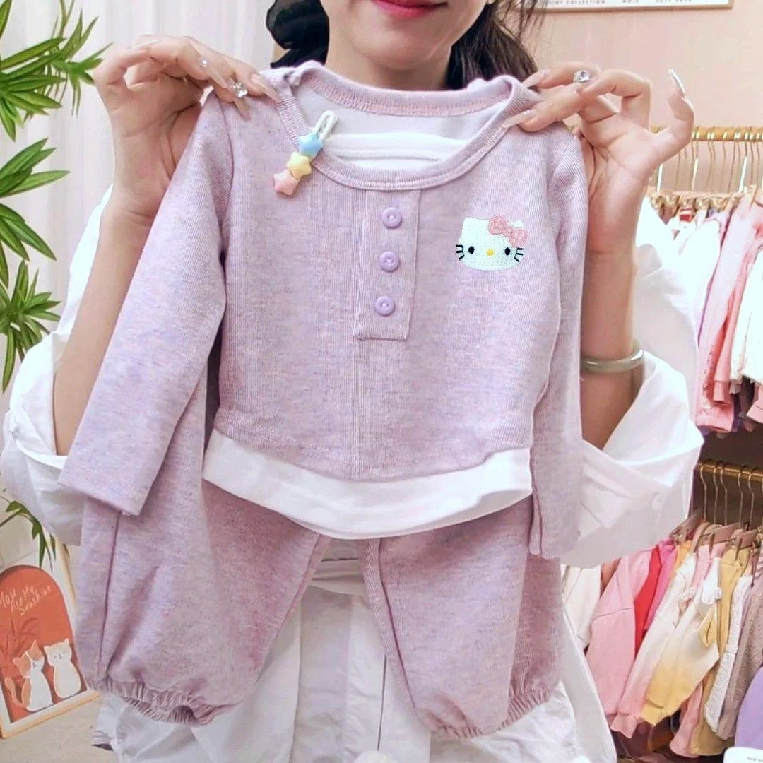 女童懒庸风糯米套装2025秋季新款儿童韩版中小童休闲风假两件套装
