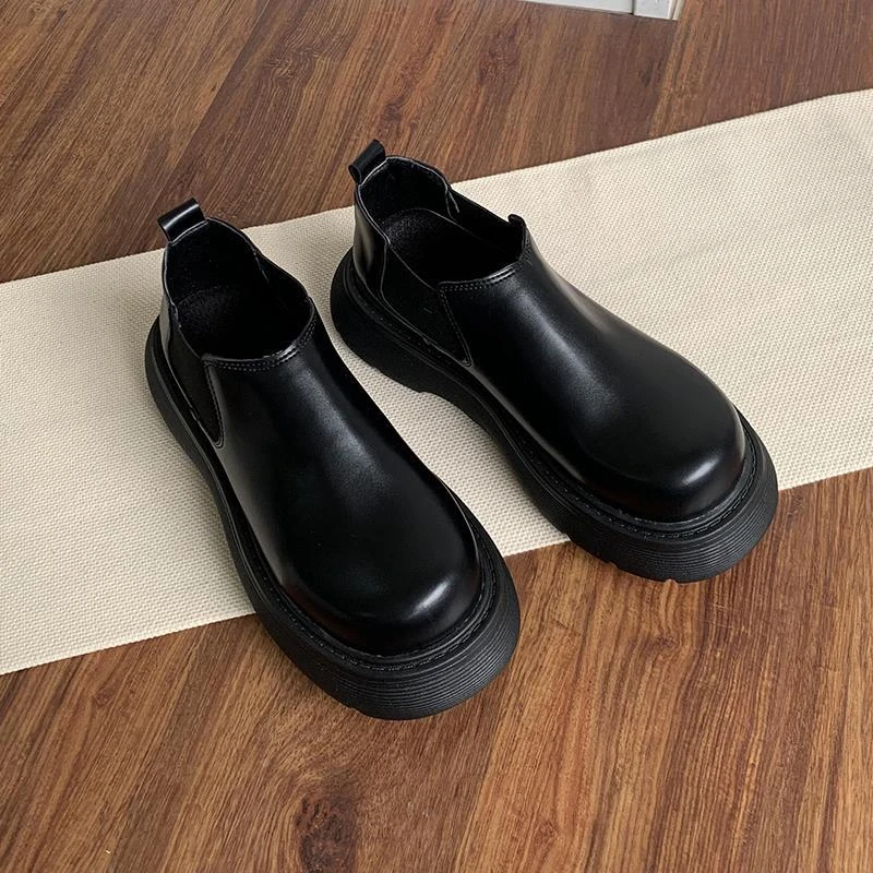 厚底马丁鞋女ins潮一脚蹬英伦风切尔西皮鞋黑色女鞋复古大头鞋子