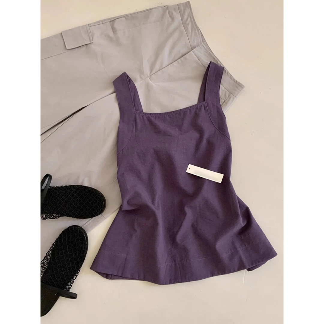 舒服到心坎了，怒推！后背系带无袖背心女夏季新款方领别致显瘦上衣