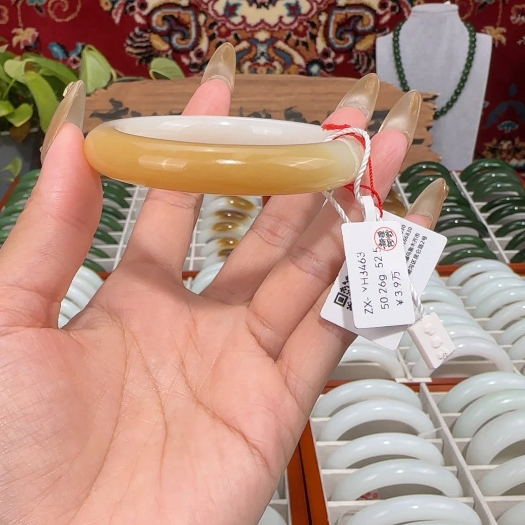 和田玉未镶嵌手镯新疆和田玉且末半糖手镯52.5