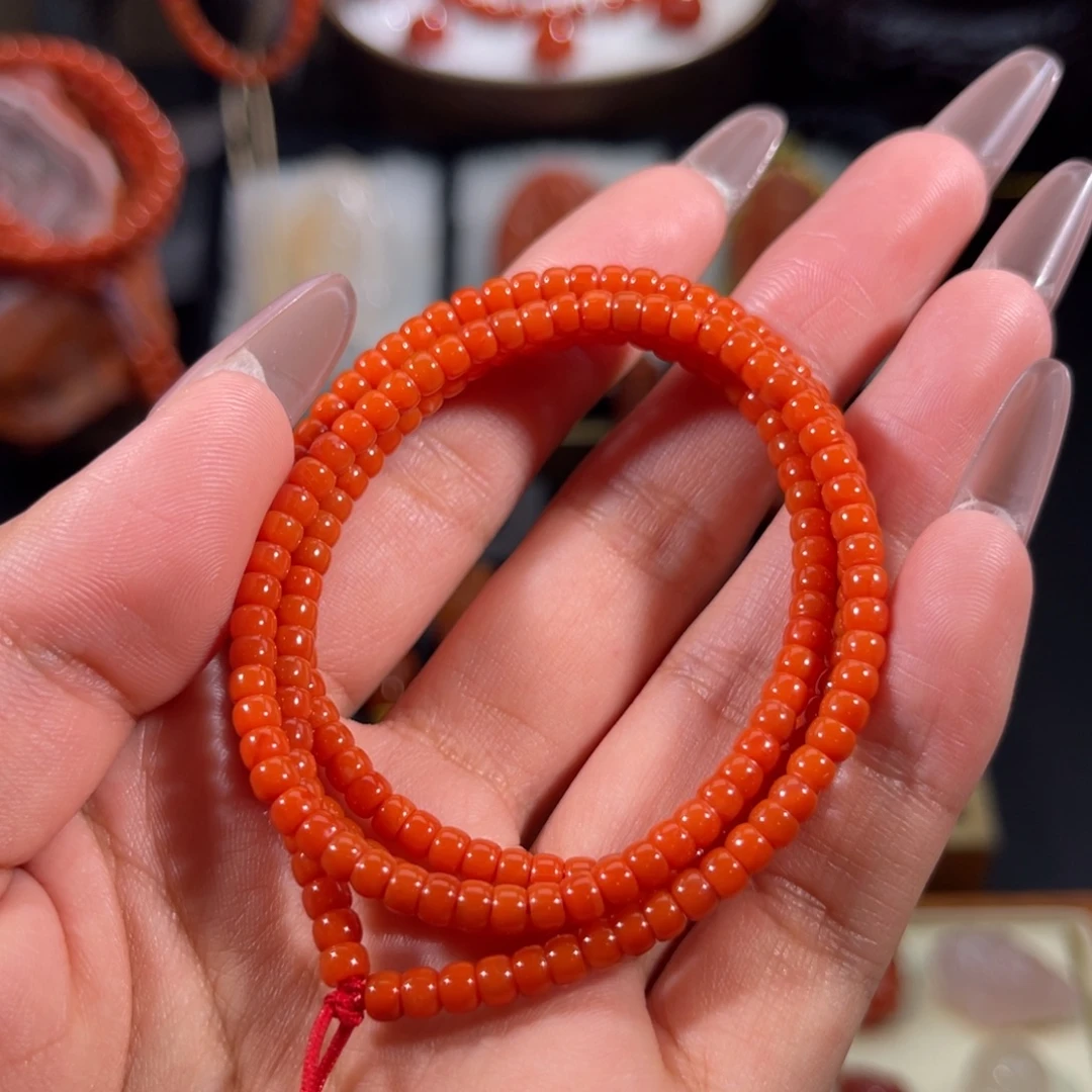 南红玛瑙未镶嵌药片念珠串3.7左右